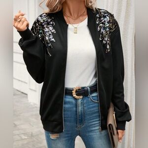 Sequin Embellished Black Jacket